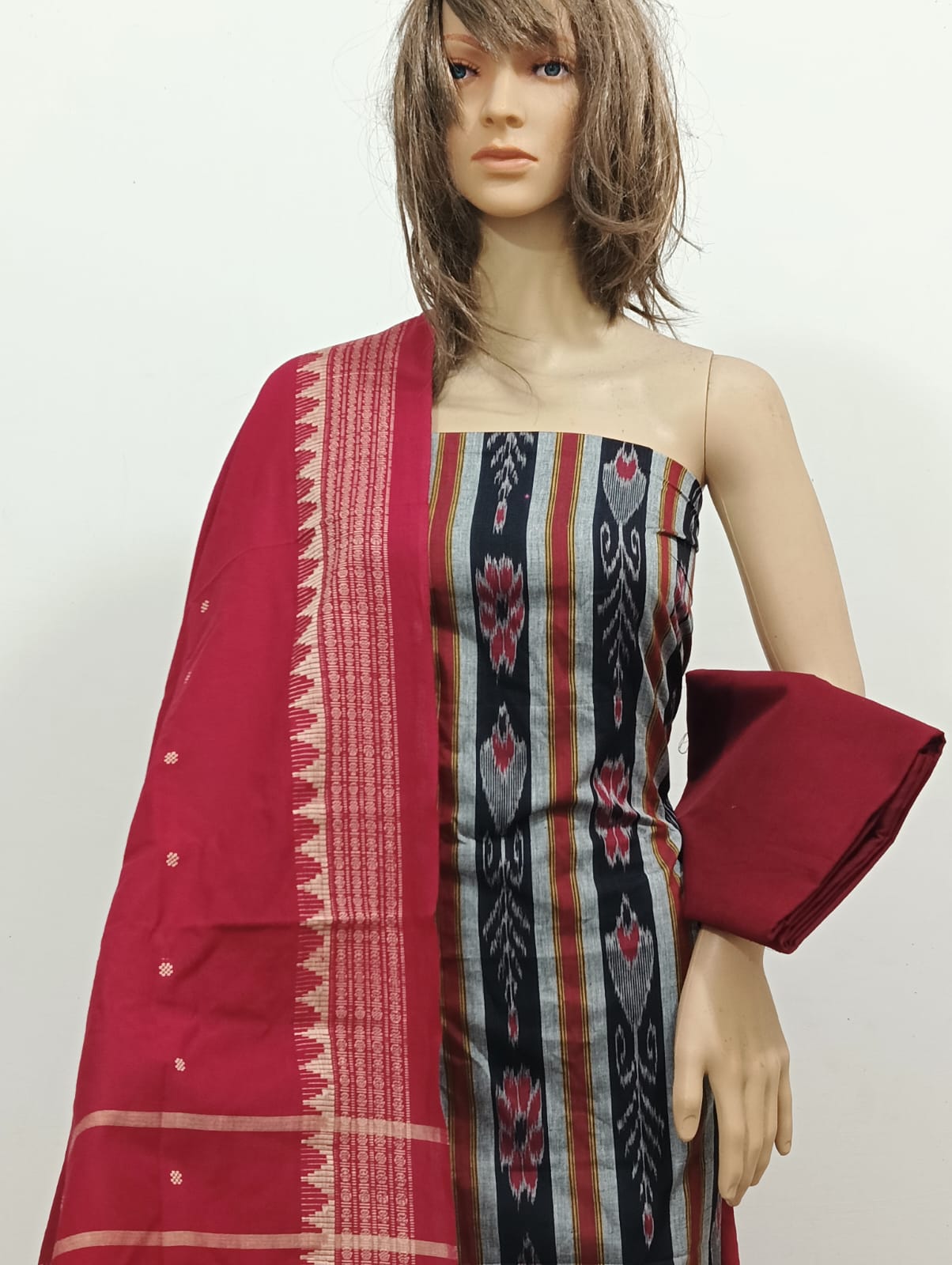 Sambalpuri Cotton Suit Set with Woven Dupatta
