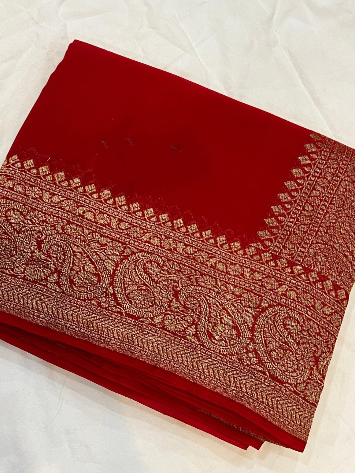 Royal Red Banarasi Khadi Georgette Saree with Antique Zari Border