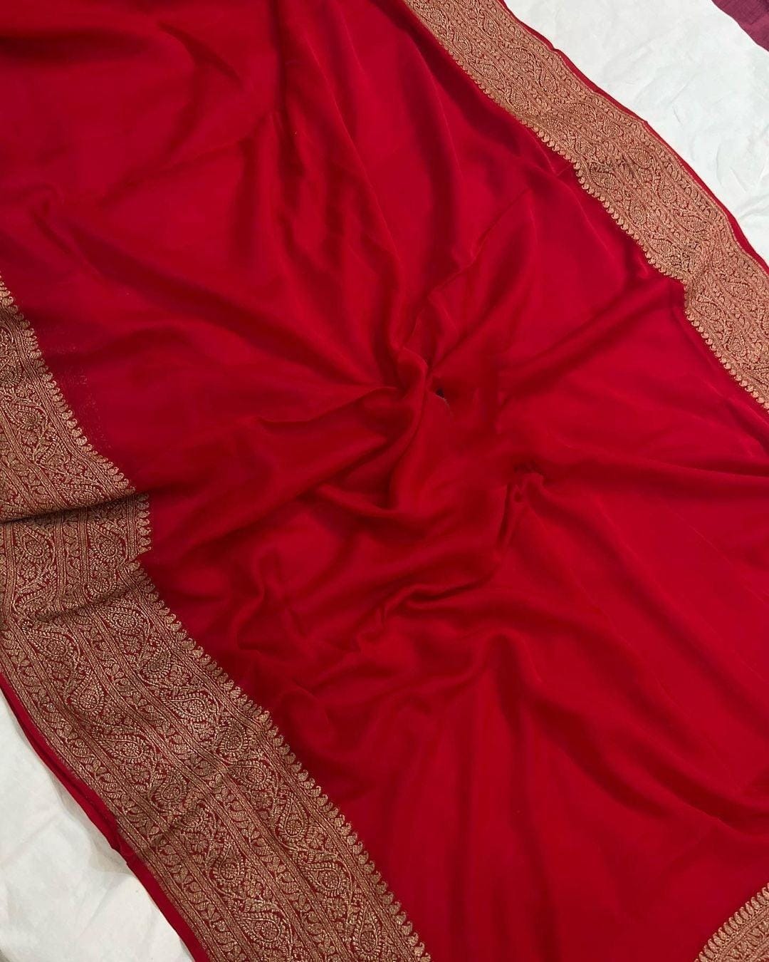 Royal Red Banarasi Khadi Georgette Saree with Antique Zari Border