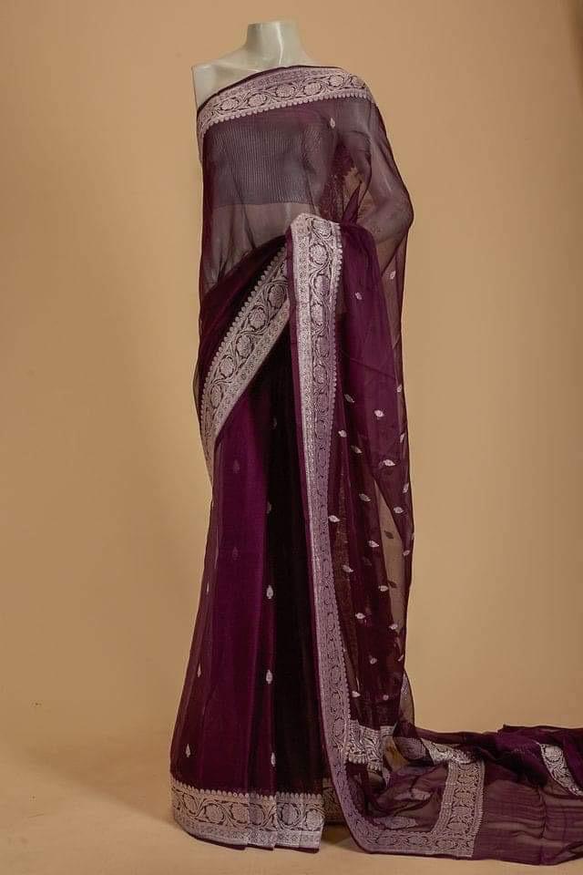 Banarasee Sheer Embroidered Saree