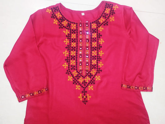 Subhra Collection – Garnet Red Embroidered Kurta for Women