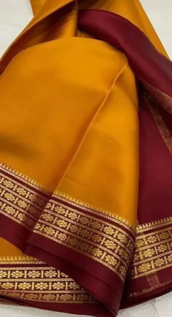 Mustard Yellow Saree with Maroon & Golden Zari Border