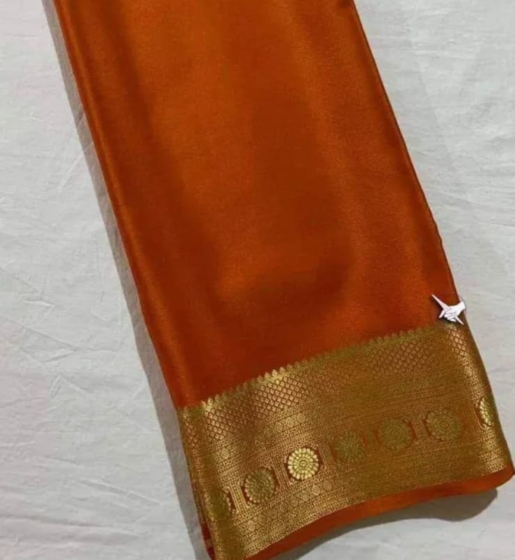 Orange Saree with Golden Zari Border