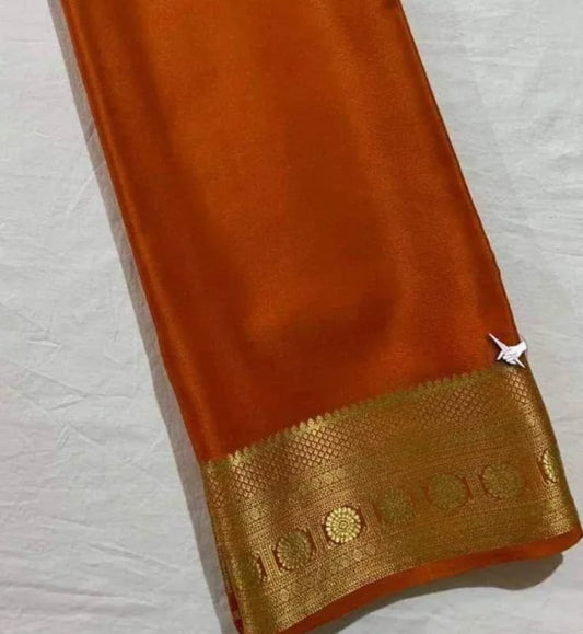 Orange Saree with Golden Zari Border