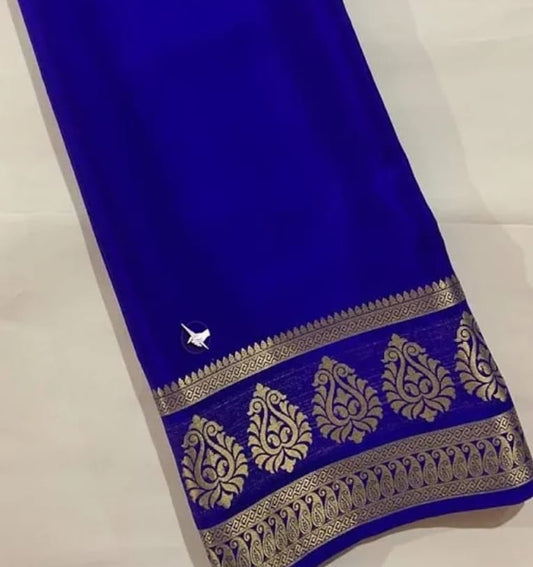 Royal Blue Saree with Golden Zari Paisley Border