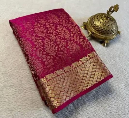 Magenta Banarasi Saree with Golden Zari Weaving