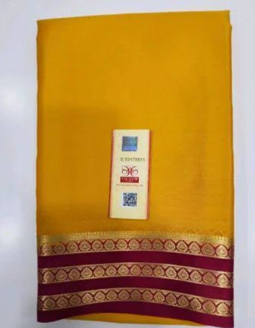 Mustard Yellow Saree with Maroon & Golden Zari Border