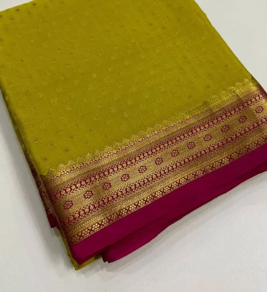 Mustard Yellow Saree with Magenta & Golden Zari Border