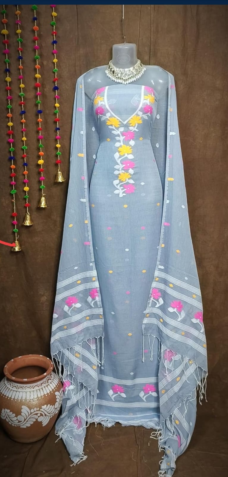 Light Blue Floral Embroidered Kurta Set with Dupatta