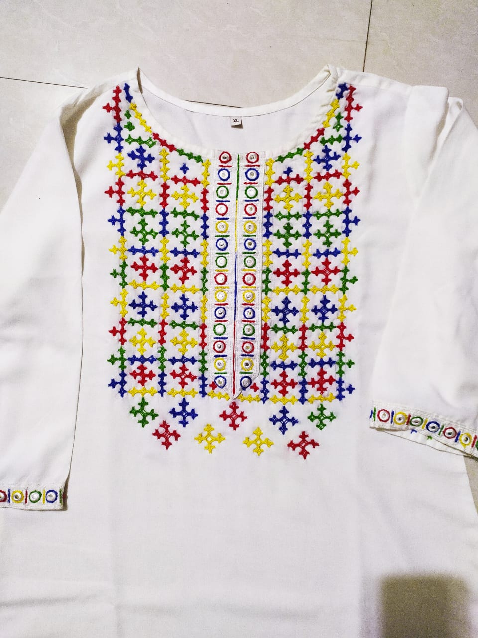 Subhra Collection – Pearl White Embroidered Kurta for Women