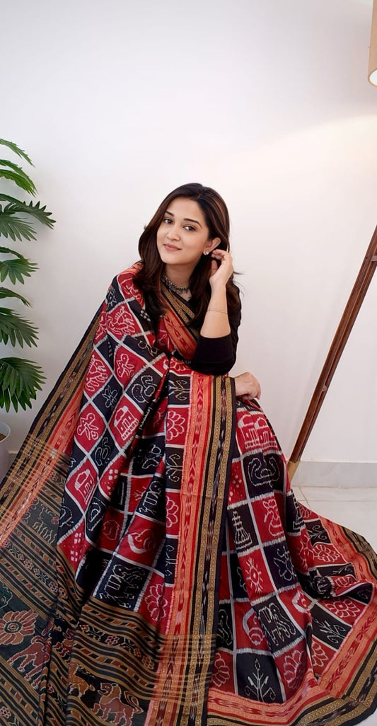 Jayanti Sarees Red & Black Ikat