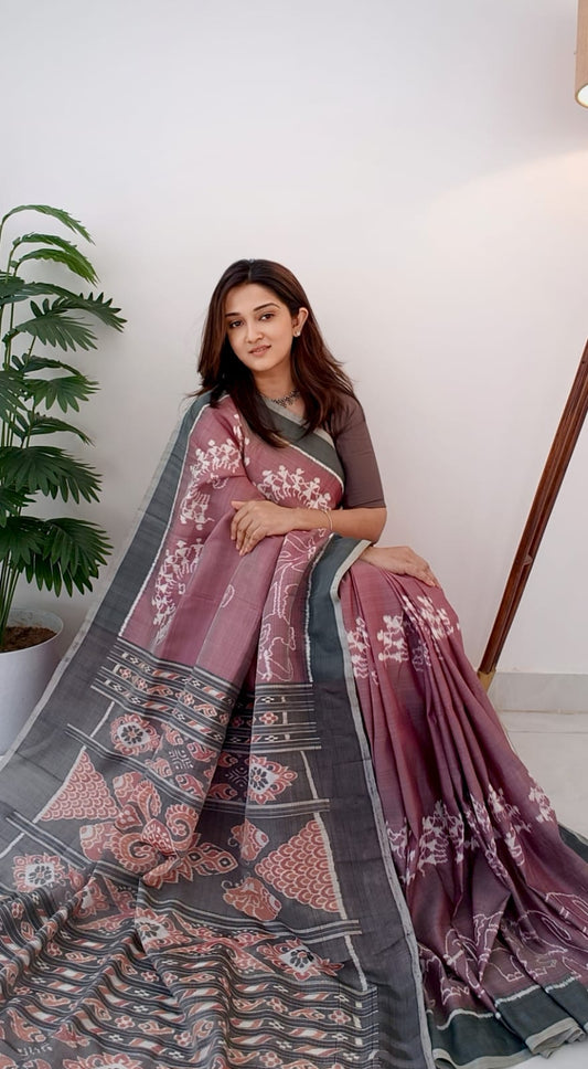 Jayanti Sarees Mauve & Grey Saree with Floral Accents