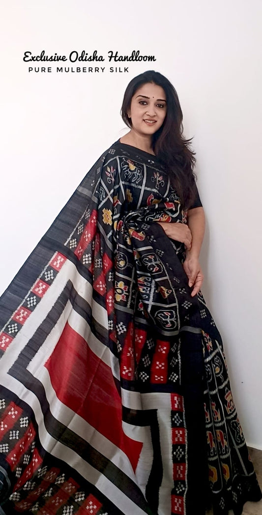 Exclusive Odisha Handloom – Black Mulberry Silk Saree