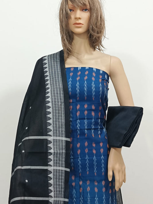 Elegant Blue Ikat Print Jayanti Cotton Suit Set