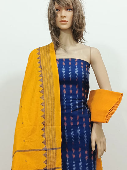 Elegant Blue Ikat Print Jayanti Cotton Suit Set