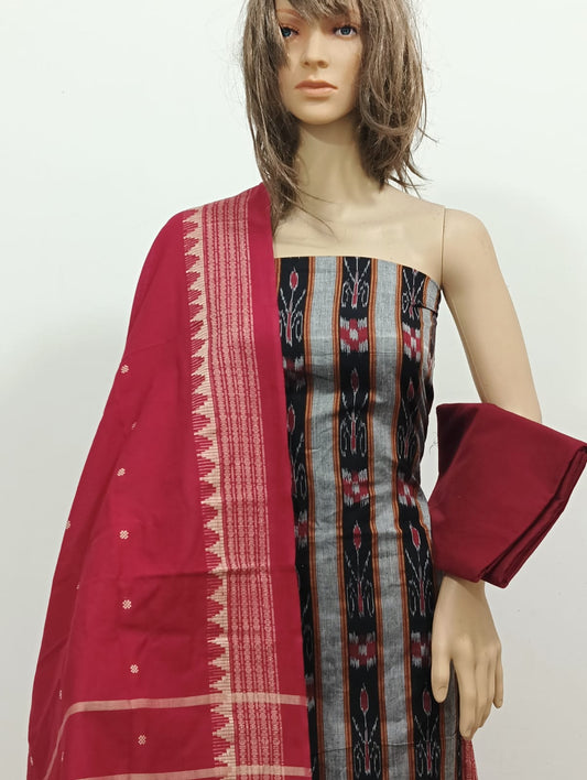 Ikat Cotton Suit Set with Woven Dupatta