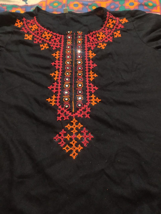 Subhra Collection – Jet Black Embroidered Kurta for Women