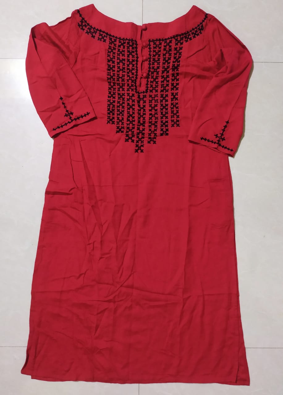 Subhra Collection – Ruby Red Embroidered Kurta for Women
