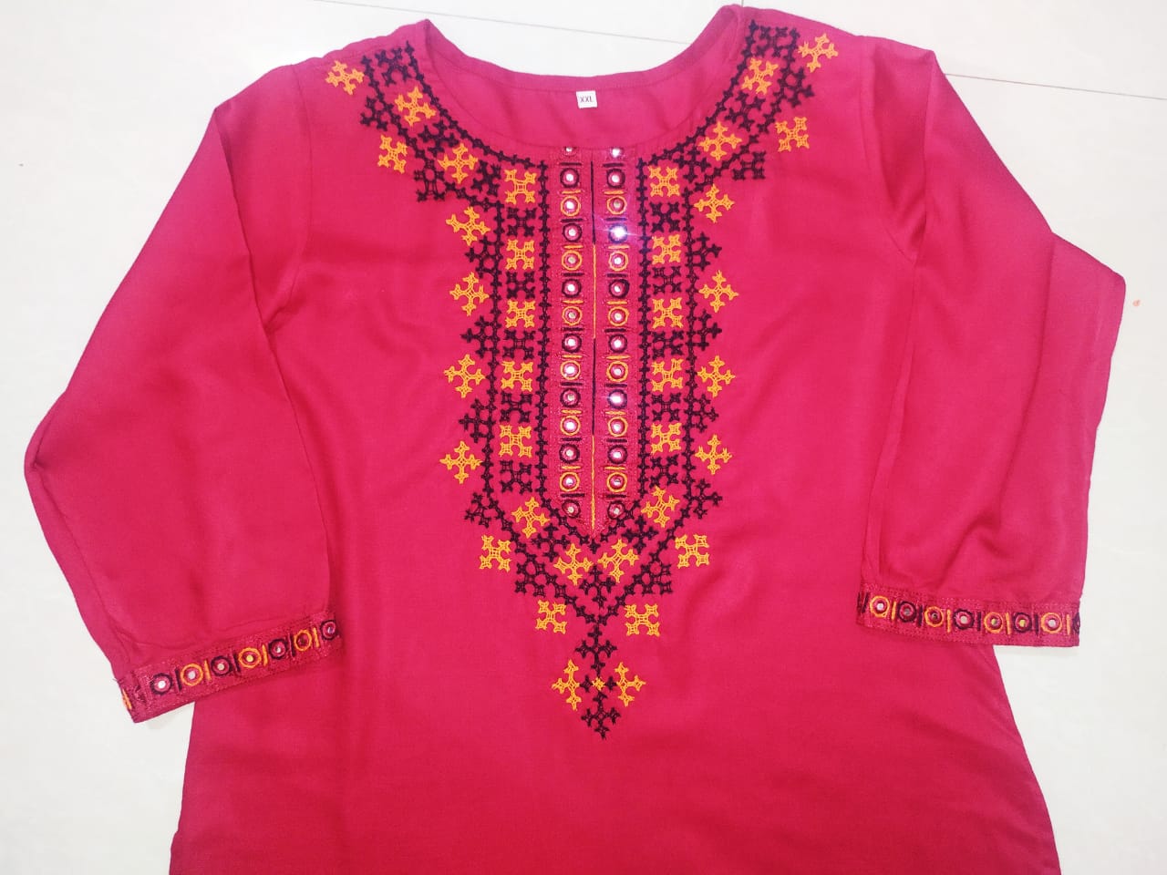 Subhra Collection – Garnet Red Embroidered Kurta for Women