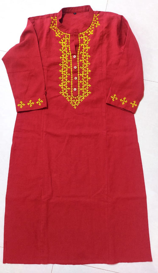 Subhra Collection – Crimson Red Embroidered Kurta for Women