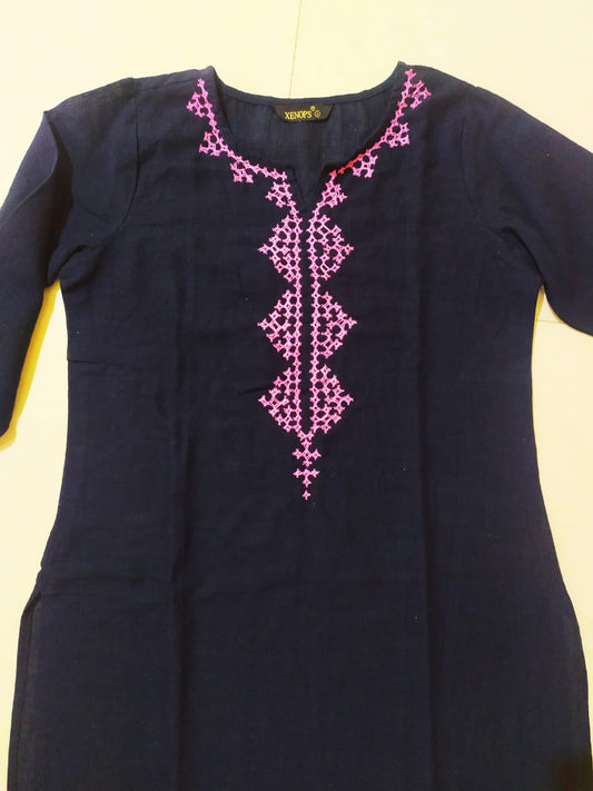 Subhra Collection – Charcoal Blue Embroidered Kurta for Women