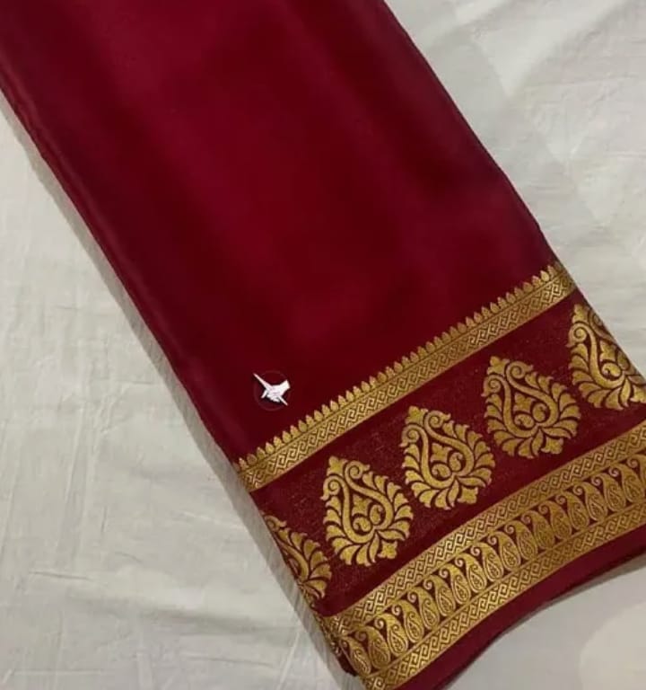 Maroon Saree with Golden Zari Paisley Border