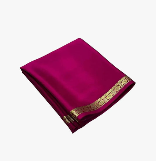 Rani Pink Saree with Square Motif Golden Zari Border