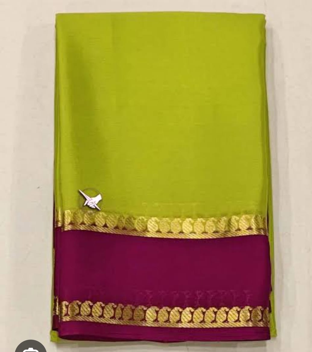 Parrot Green Saree with Magenta & Golden Zari Border