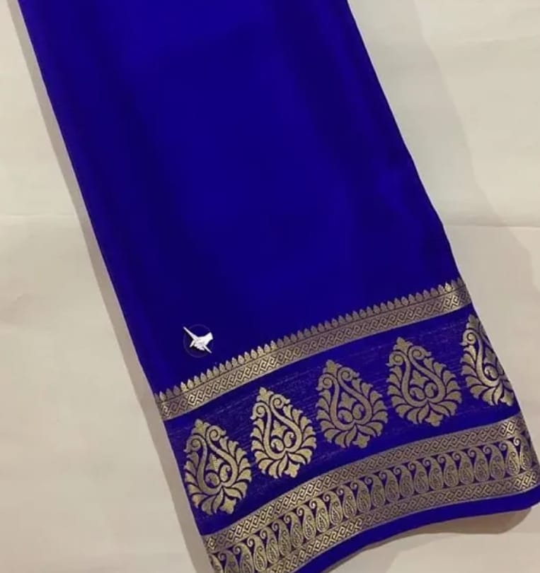Royal Blue Saree with Golden Zari Paisley Border