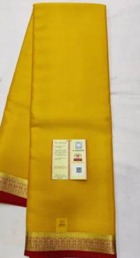 Yellow Saree with Red & Golden Zari Border