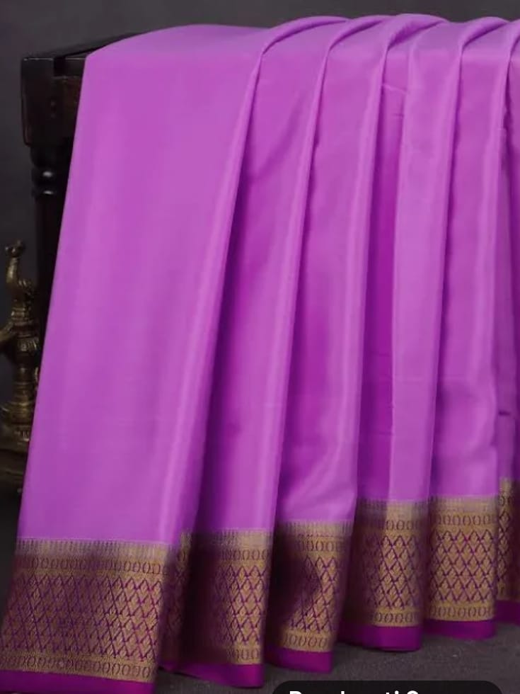 Purple Silk Saree with Golden Zari Border