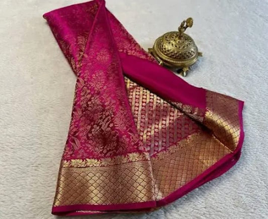 Deep Pink Banarasi Saree with Golden Zari Work