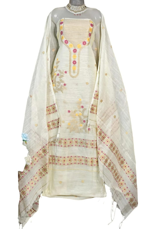 Cream & Multicolor Floral Embroidered Anarkali Set with Dupatta