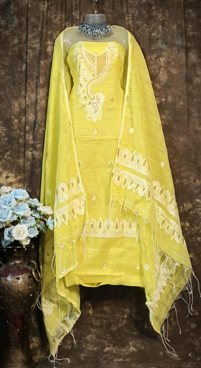 Yellow Embroidered Sleeveless Kurta Set with Dupatta