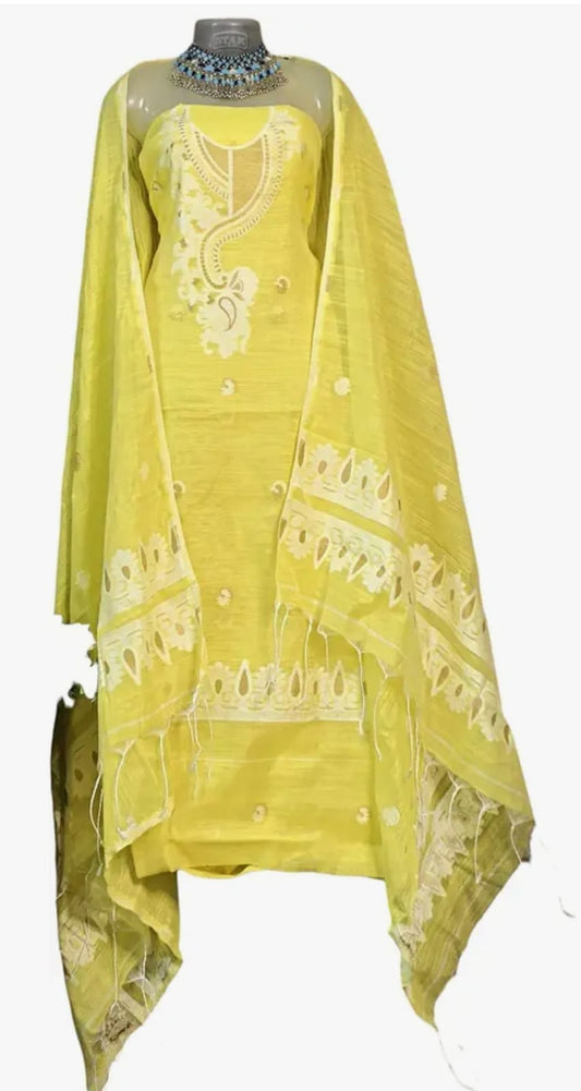 Yellow Embroidered Sleeveless Kurta Set with Dupatta