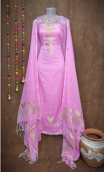 Pink Butterfly Motif Sleeveless Kurta Set with Dupatta