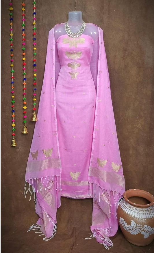 Pink Butterfly Motif Sleeveless Kurta Set with Dupatta