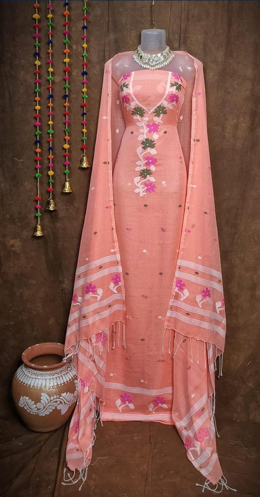 Soft Pink Floral Embroidered Sleeveless Kurta Set with Dupatta