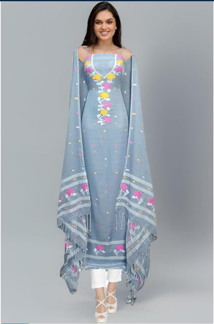 Light Blue Floral Embroidered Kurta Set with Dupatta