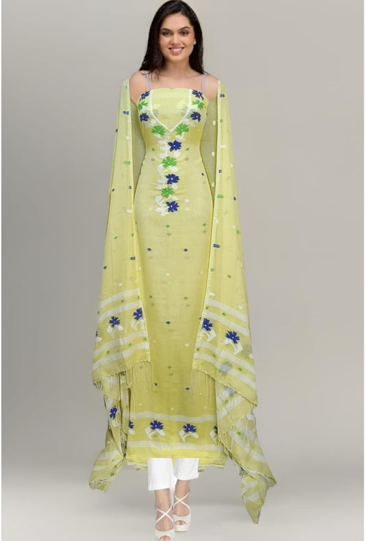 Light Green Floral Embroidered Sleeveless Kurta Set with Dupatta