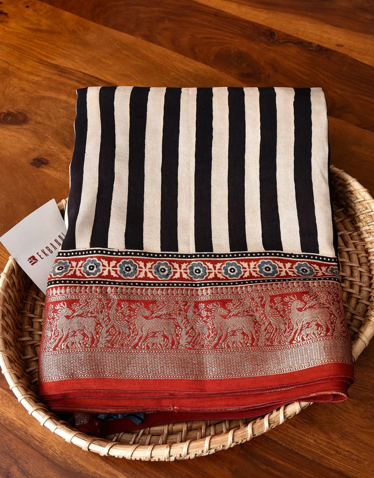 Ajrakh dola silk saree