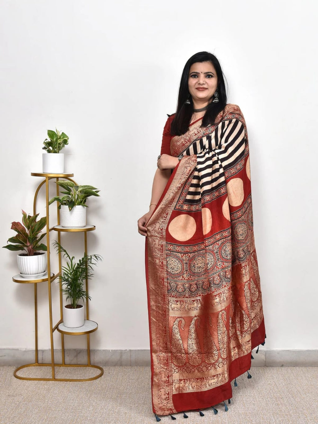 Ajrakh dola silk saree