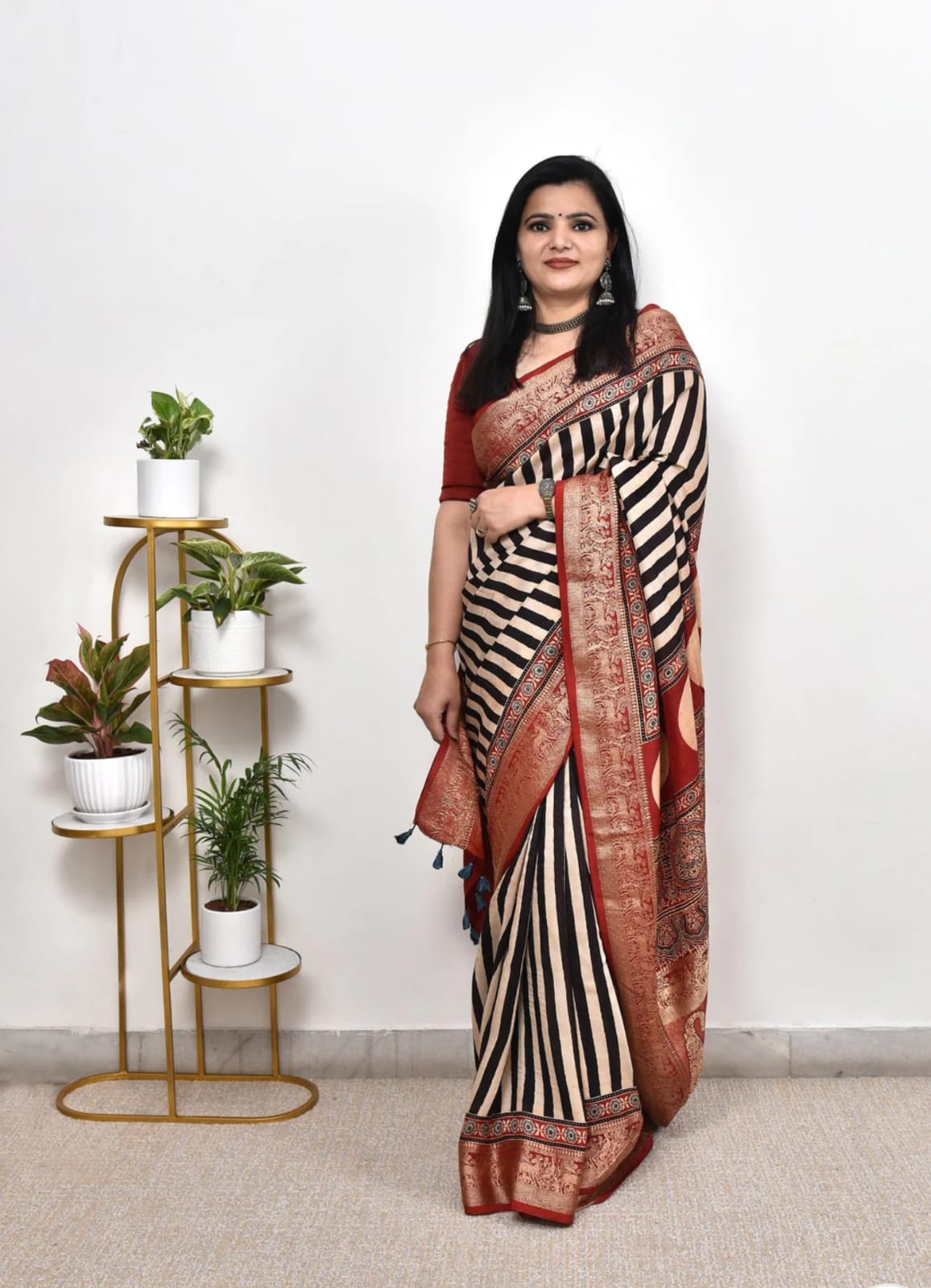Ajrakh dola silk saree