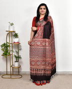 Ajrakh pure modal silk saree