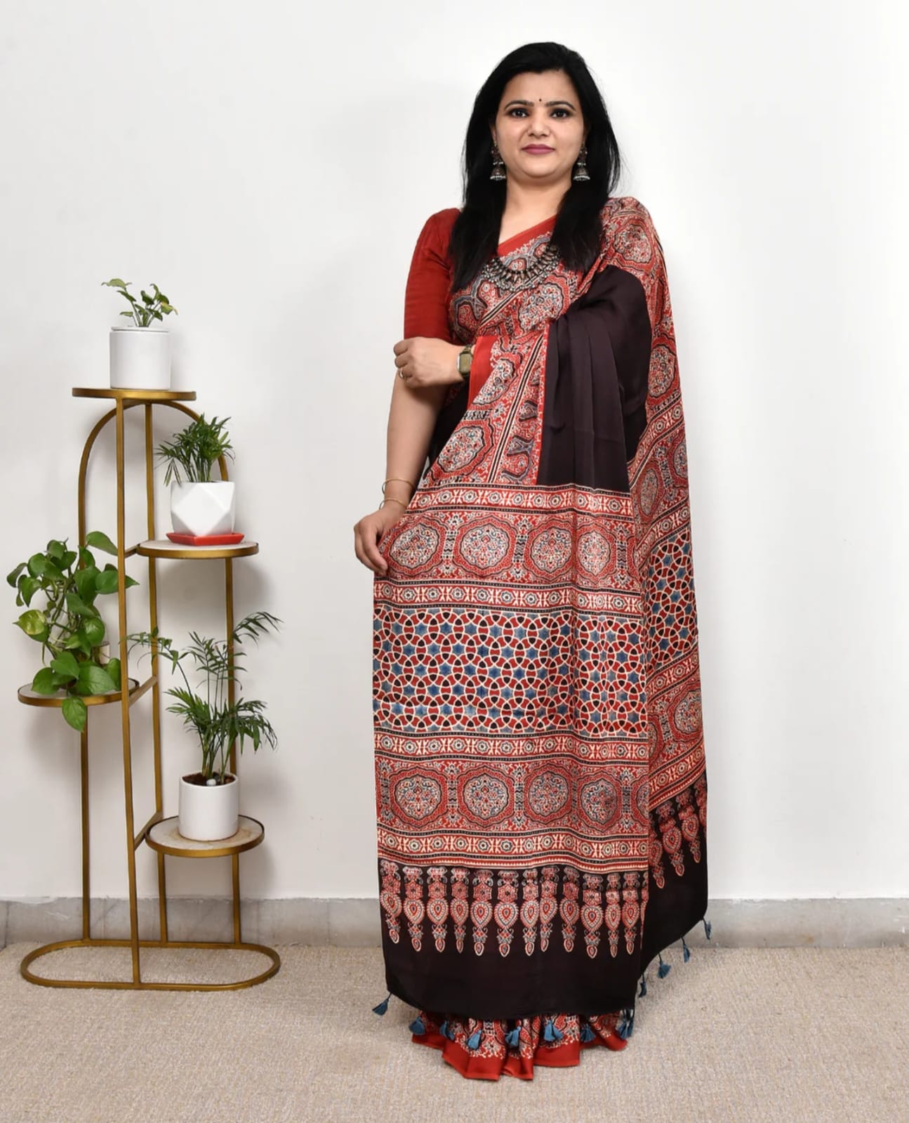 Ajrakh pure modal silk saree