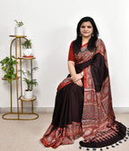 Ajrakh pure modal silk saree